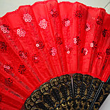 Веер текстильный с пайетками, красный, фото 2