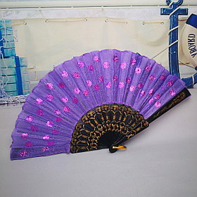 Веер текстильный с пайетками, фиолетовый