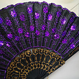Веер текстильный с пайетками, темно фиолетовый, фото 2