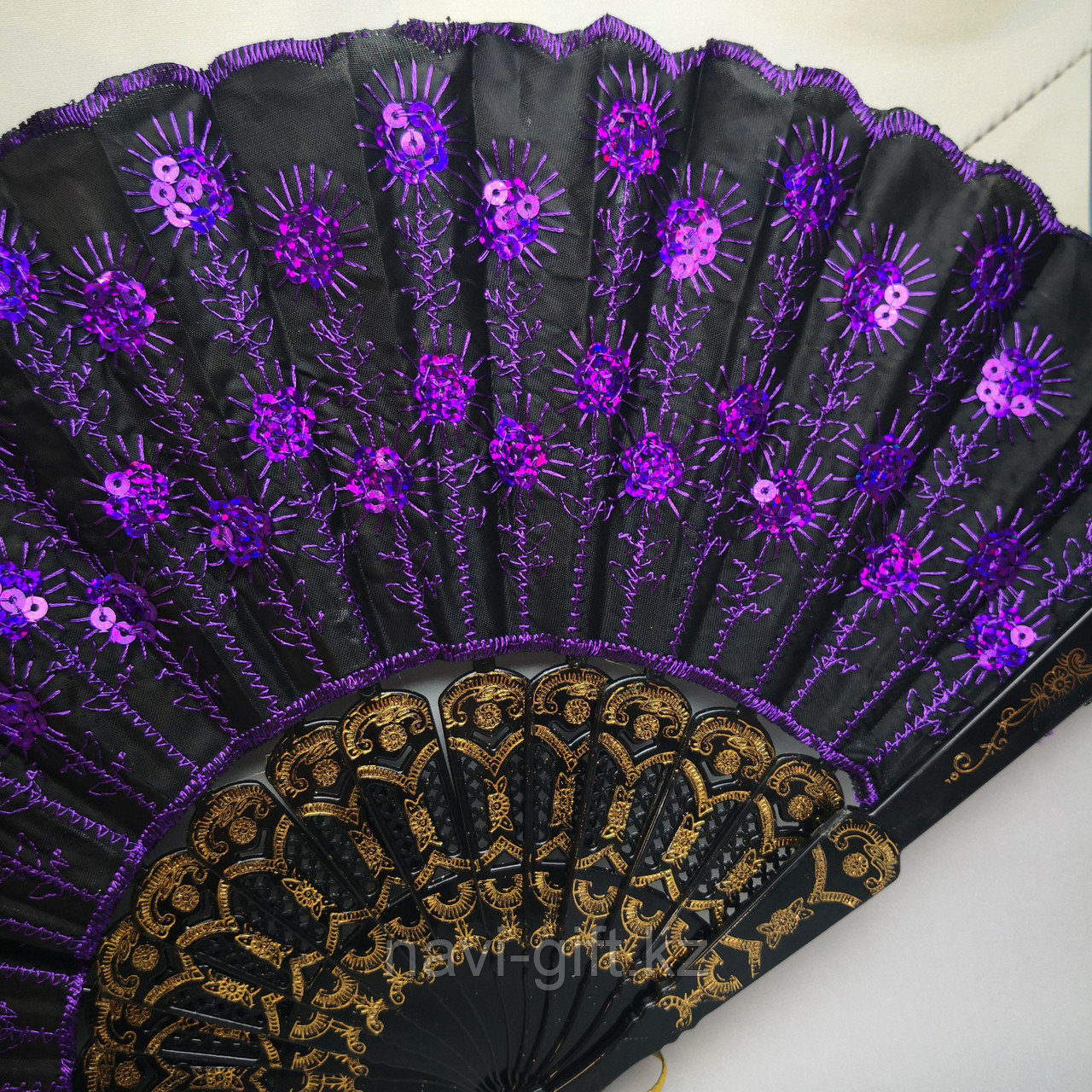 Веер текстильный с пайетками, темно фиолетовый - фото 2 - id-p65172616