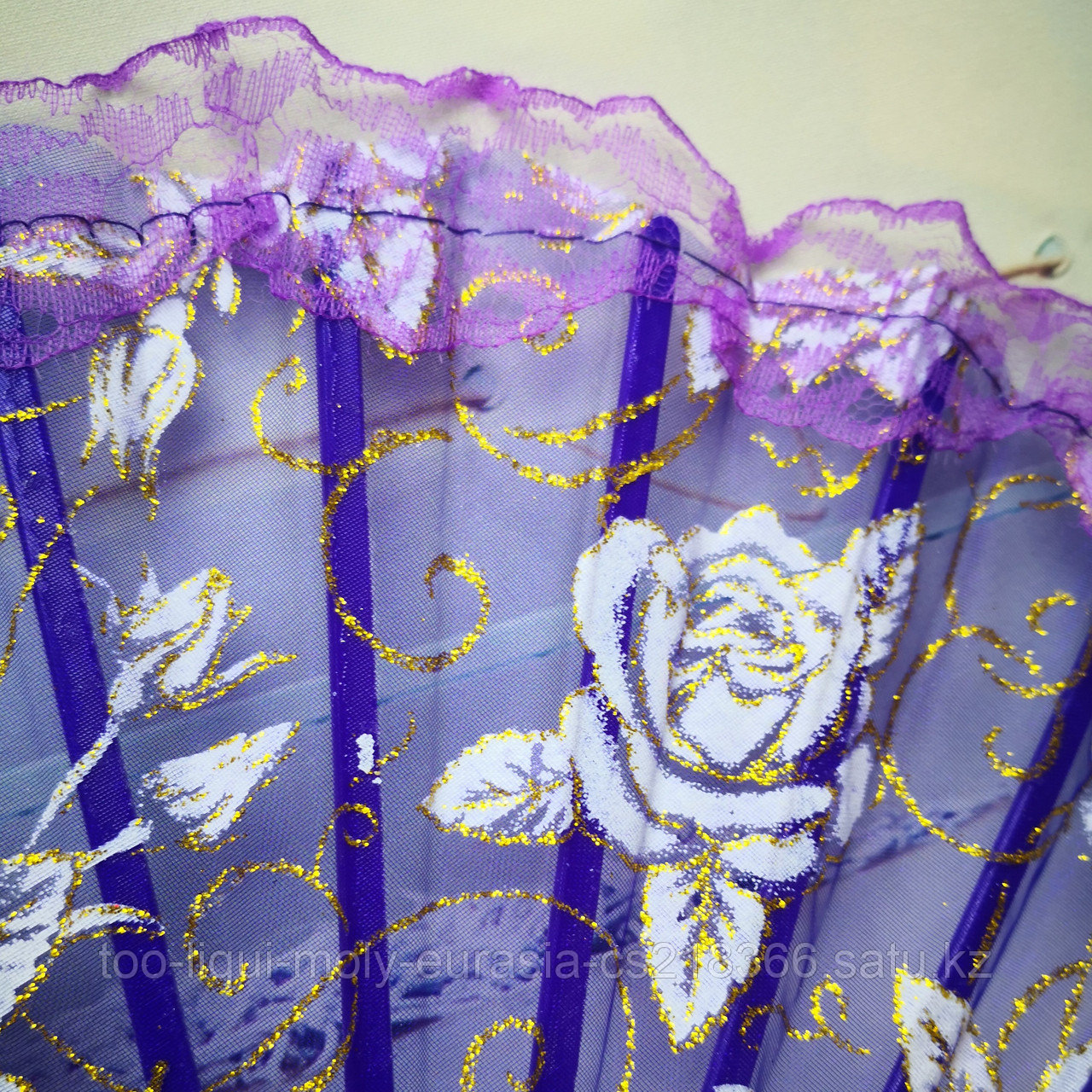 Веер текстильный с розочками, фиолетовый - фото 3 - id-p65172619