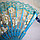 Веер текстильный с розочками, голубой, фото 3