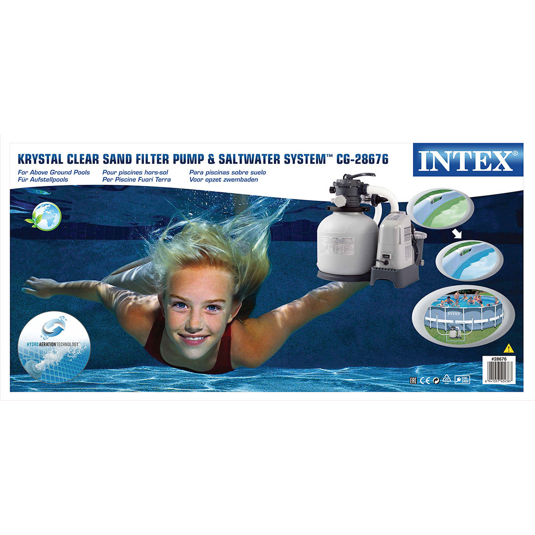 Насос-хлорогенератор песочный фильтрующий Intex 28676, 66057 л/ч, Цвет: Серый