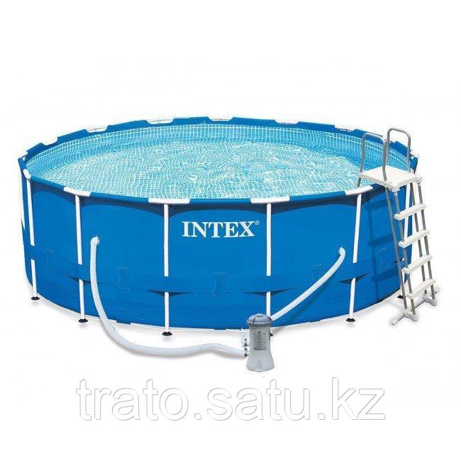 КАРКАСНЫЙ БАССЕЙН INTEX 457Х122СМ ФИЛЬТР-НАСОС 3785Л/Ч, ЛЕСТНИЦА, ТЕНТ, ПОДСТИЛКА