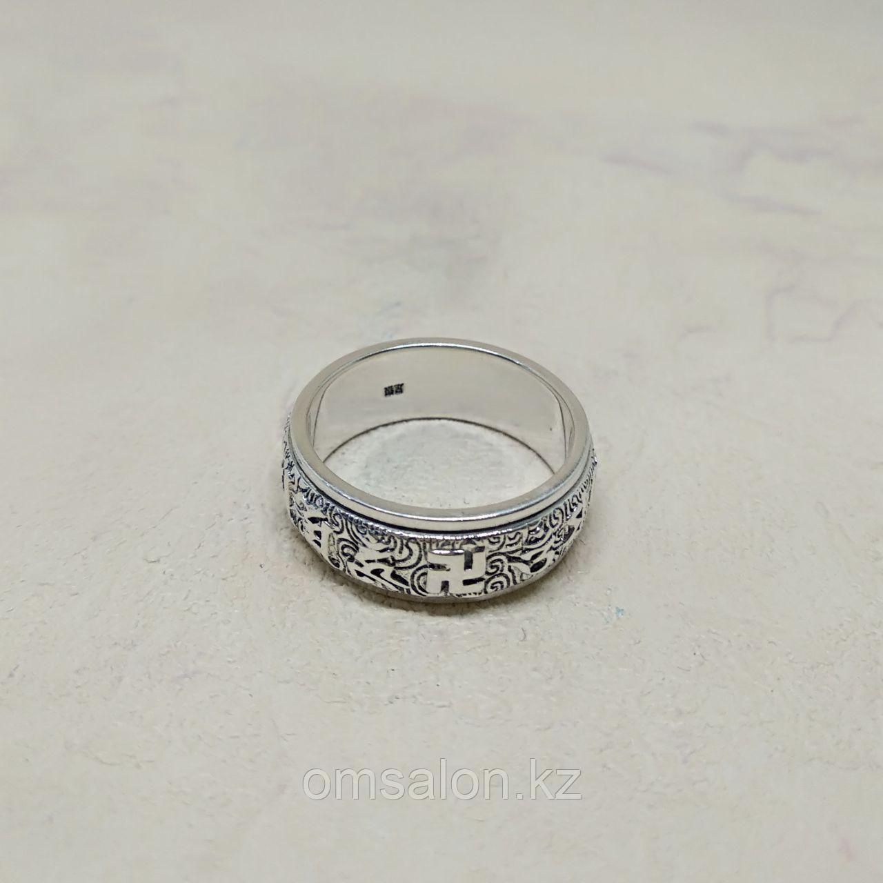 Кольцо Ом Мани Падме Хум со свастикой, двойное, серебро 925