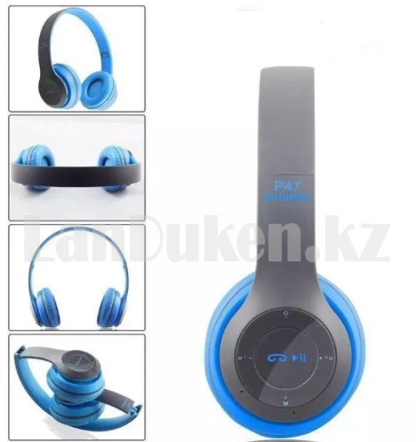 Беспроводные Стерео Bluetooth наушники P47 синие, фото 1