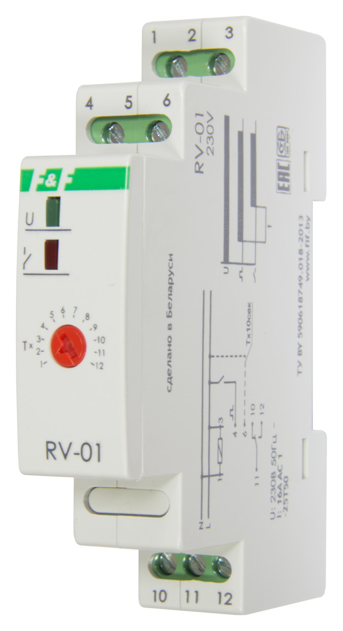 RV-01 Реле времени, C задержкой включения. Напряжение 230 В; 50 Гц, Выдержка времени 0,1 сек. – 24 суток, 8А