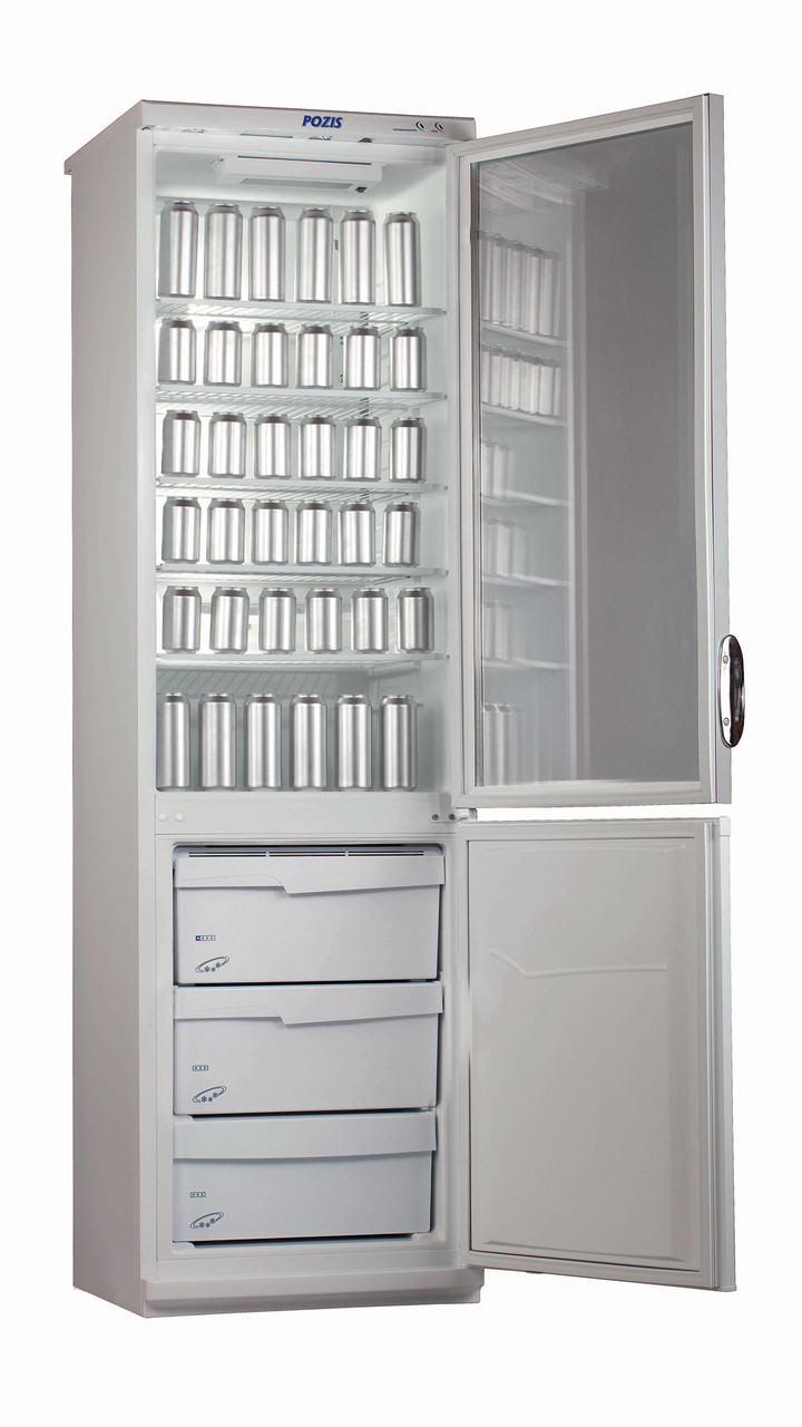 Шкаф-витрина Pozis RD-164, Тип открывания: Дверца металлическая в морозильной камере, стеклянная в холодильной