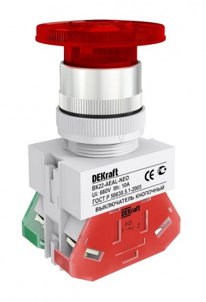 Кнопка AEAL ВК-22 мм красный 1НО+1НЗ LED 220В (10) DEKraft NEW