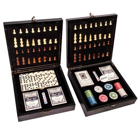 Подарочный набор: шахматы, покер, домино «Заядлый игрок» в деревянном кейсе (Шахматы и Покер) - фото 1 - id-p65304030