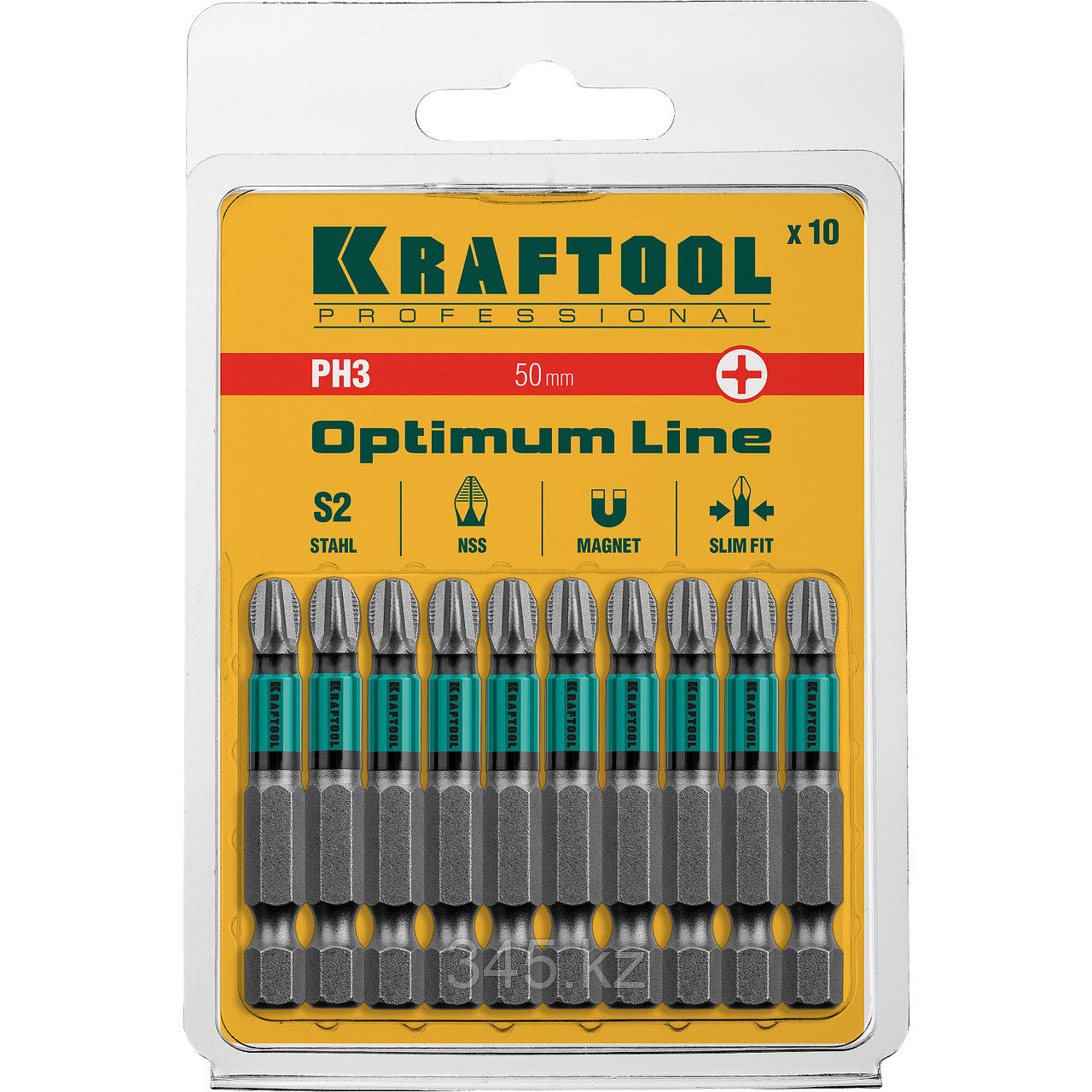 Биты, PH3, 50 мм, Optimum Line, тип хвостовика E 1/4", 10 шт в блистере, KRAFTOOL