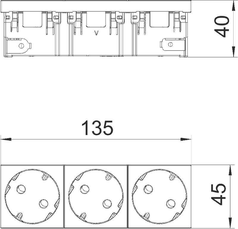 Розетка силовая 33° тройная 3х2К+З Modul45connect, со шторками, 16А 250В красная STD-D3C SRO3 - фото 2 - id-p65319771