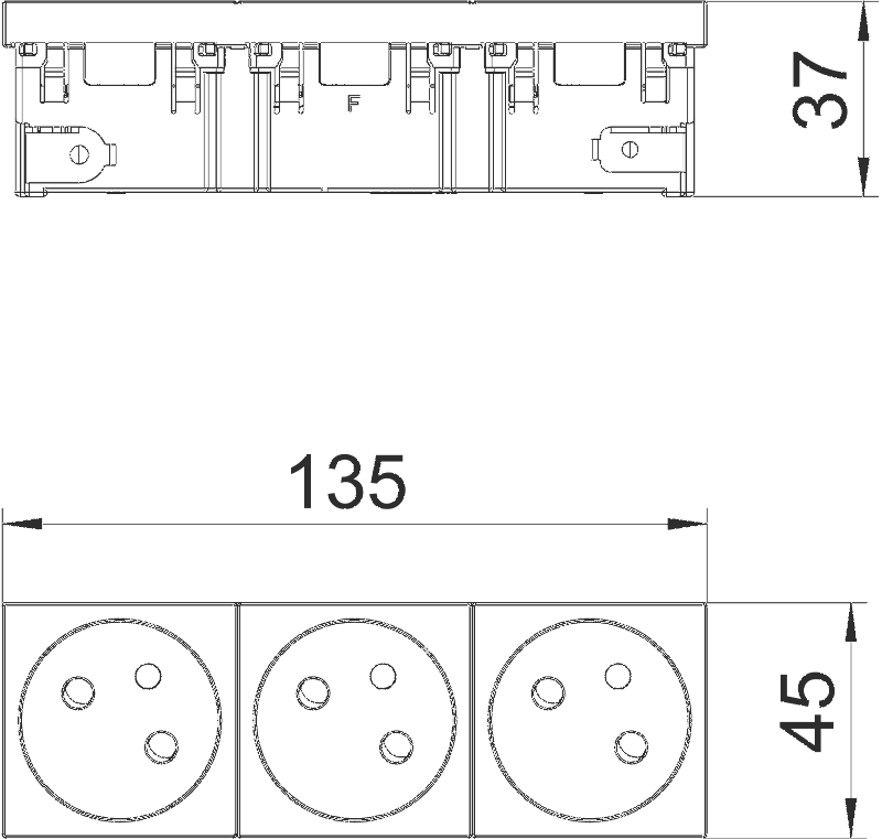 Розетка силовая 33° французская тройная 3х2К+З Modul45connect 45х135 мм, шторки 16А 250В белая STD-F3C RW3 - фото 2 - id-p65319780