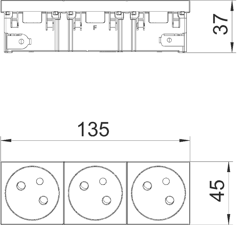 Розетка силовая 33° французская тройная 3х2К+З Modul45connect 45х135 мм, шторки 16А 250В оранжевая STD-F3C - фото 2 - id-p65319781