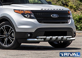 Защита переднего бампера Ford Explorer 2011-2015 d76+d57 с профильной защитой картера