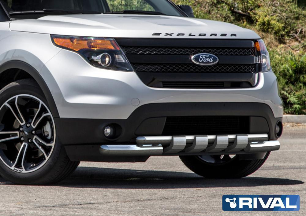 Защита переднего бампера Ford Explorer 2011-2015 d76+d57 с профильной защитой картера