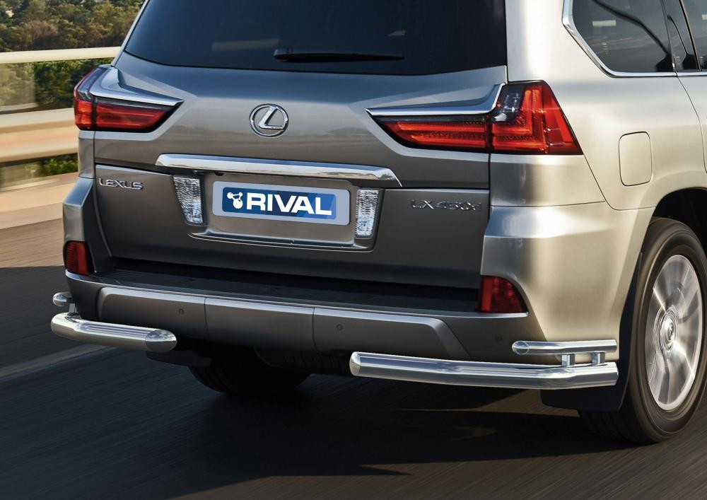 Защита заднего бампера Lexus LX 2015- d76+d42 уголки