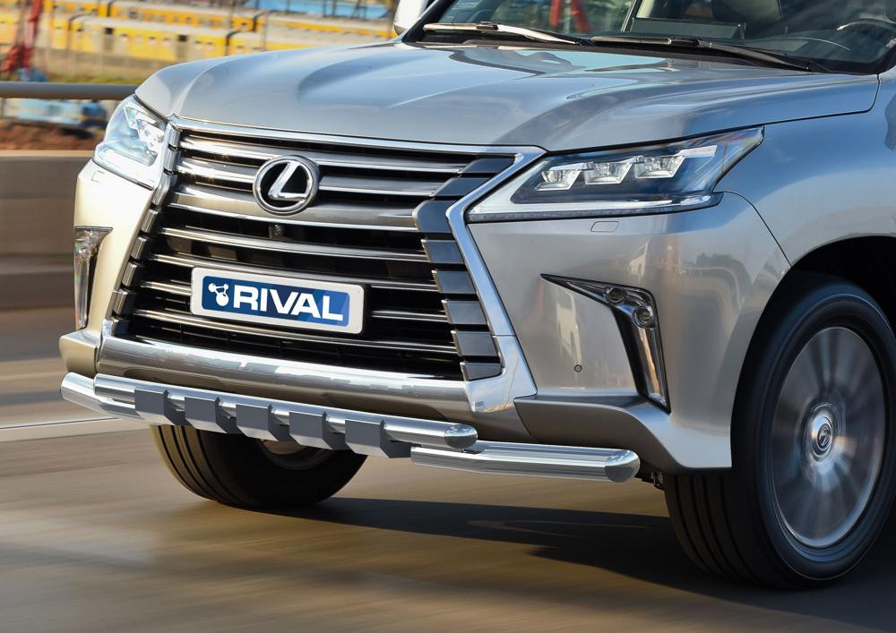 Защита переднего бампера Lexus LX 2015- d76+d57 с профильной защитой картера - фото 1 - id-p65092892