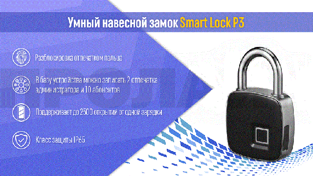 Электронный навесной биометрический замок Smart Lock Р3
