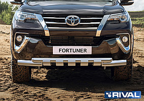 Защита переднего бампера Toyota Fortuner 2015+ d76+d57 с профильной защитой картера