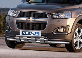 Защита переднего бампера Chevrolet Captiva 2013-2016 d57+d42 с профильной защитой картера