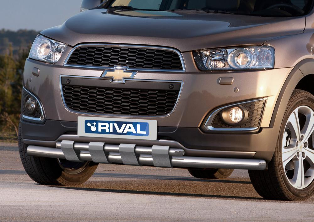 Защита переднего бампера Chevrolet Captiva 2013-2016 d57+d42 с профильной защитой картера