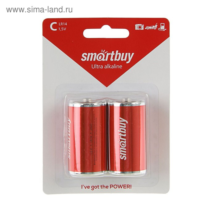 Батарейка алкалиновая Smartbuy Ultra, С, LR14-2BL, 1.5В, блистер, 2 шт.