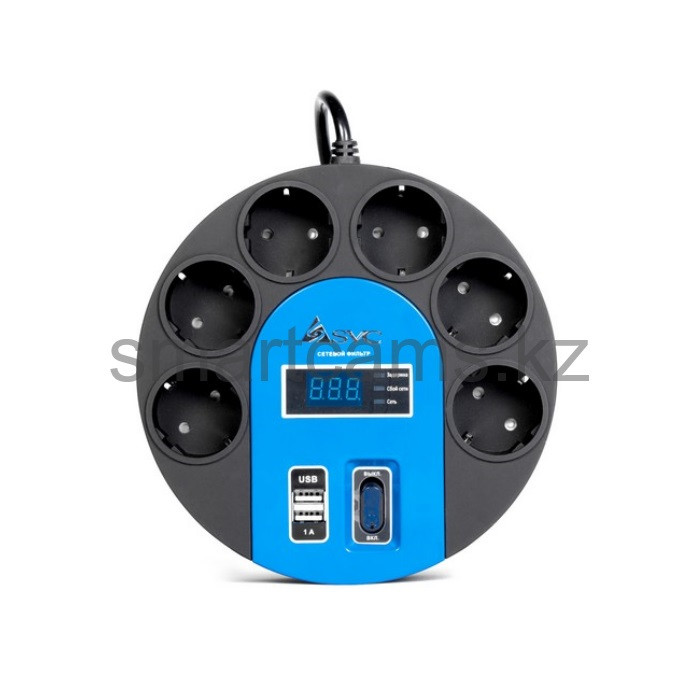 Сетевой фильтр SVC UFO G-4006-5BB, 6 розеток, 5м, USB, Black-Blue