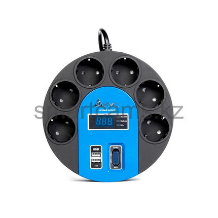 Сетевой фильтр SVC UFO G-4006-5BB, 6 розеток, 5м, USB, Black-Blue, фото 2