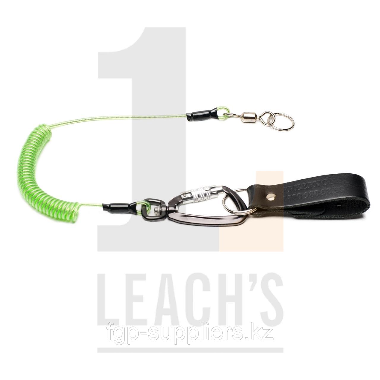 Deluxe Green Tool Safety Rope with Extra Heavy Duty Swivel Twistlock Carabina, Heavy Duty Swivel and Leather Belt Loop / Зеленый шнур держатель