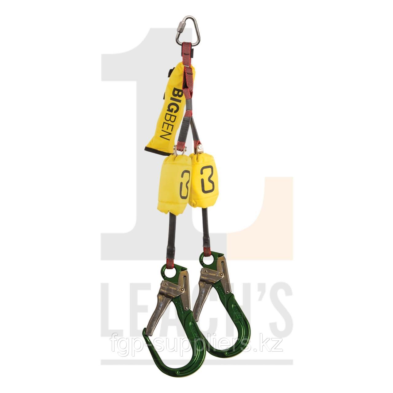 BIG BEN 2m Twin Retractable Lanyard with Large Green Alloy Scaffold Hooks / BIG BEN 2м Двойной втяжной строп с большими литыми монтажными карабинами - фото 1 - id-p65537817