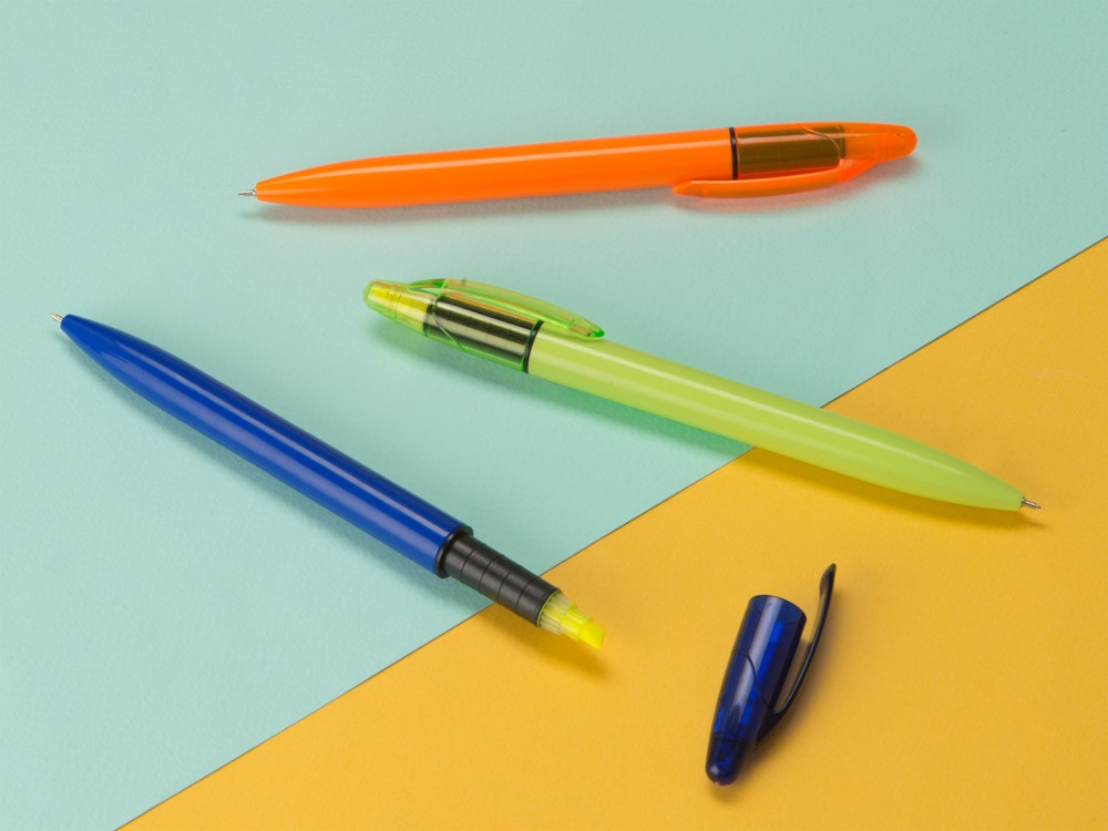 Ручка пластиковая шариковая Mark с хайлайтером, синий - фото 5 - id-p65546882