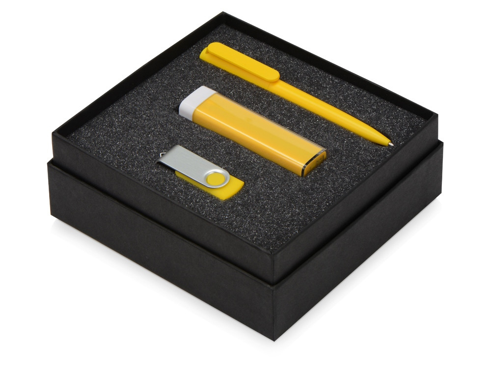 Подарочный набор On-the-go с флешкой, ручкой и зарядным устройством, желтый - фото 2 - id-p65547622