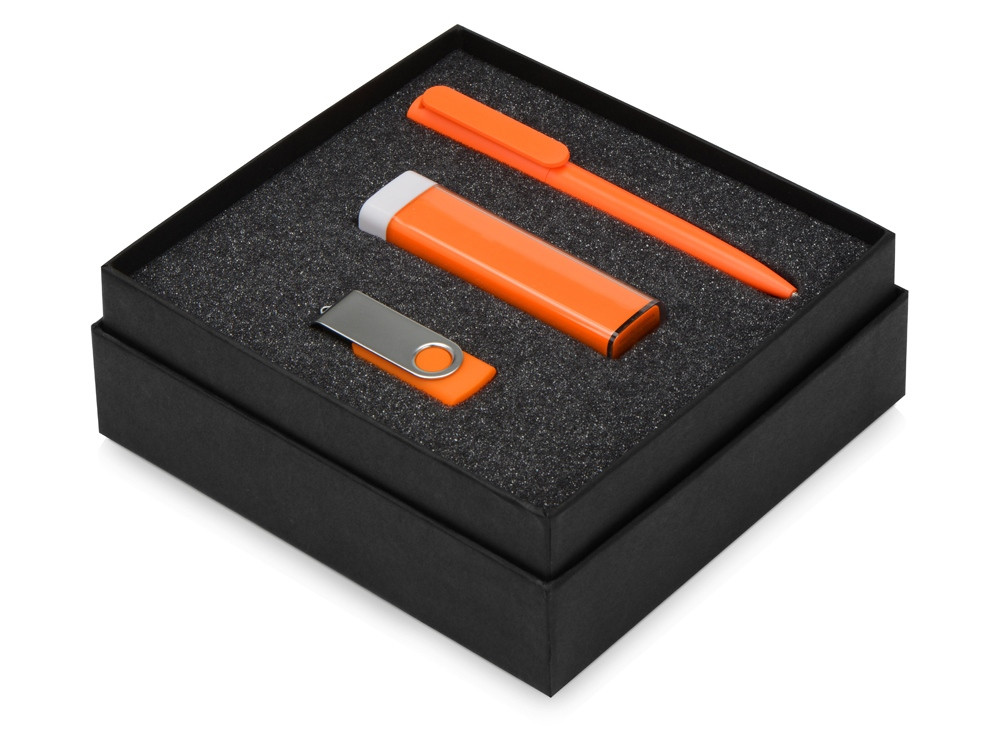 Подарочный набор On-the-go с флешкой, ручкой и зарядным устройством, оранжевый - фото 2 - id-p65547624