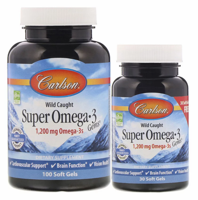 Carlson Labs, Выловлено в диких условиях, Супер жемчужины с Омега-3, 1 200 мг, 100 + 30 мягких таблеток