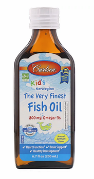 Carlson, норвежская серия для детей, самый лучший рыбий жир, натуральный лимонный вкус, 800 мг, 200 мл (6,7 жи