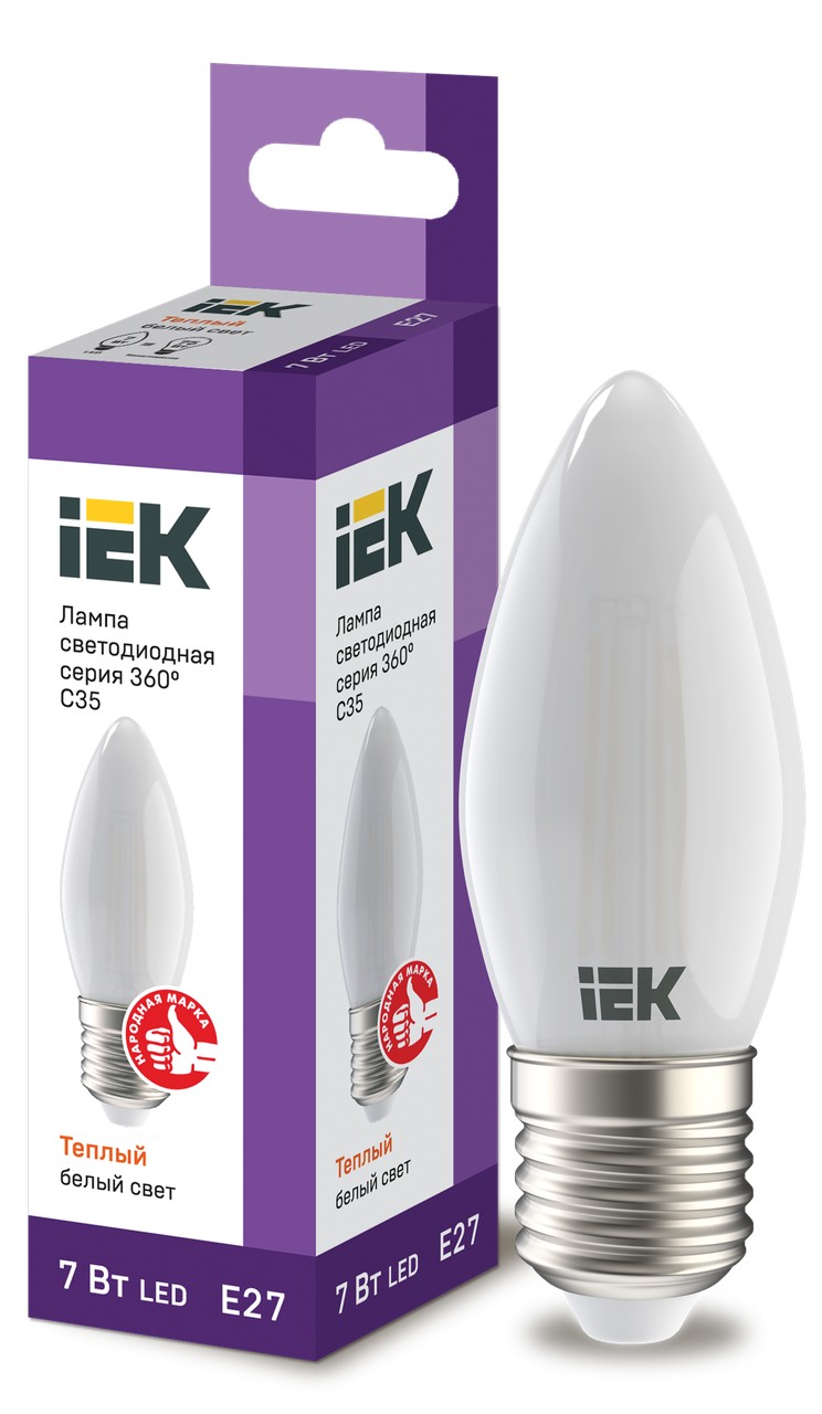 Лампа LED C35 свеча матов. 7Вт 230В 3000К E27 серия 360° IEK - фото 1 - id-p65685820