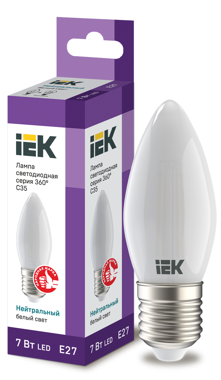 Лампа LED C35 свеча матов. 7Вт 230В 4000К E27 серия 360° IEK - фото 1 - id-p65685824