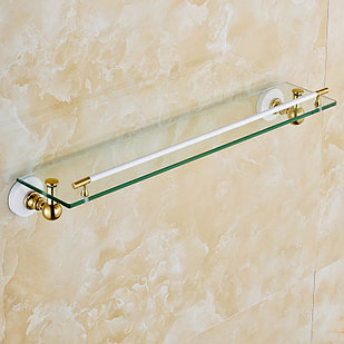 Настенная стеклянная полочка для ванны золотого цвета