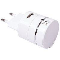 Сетевое зарядное устройство c USB выходом и универсальным кабелем 3-в-1, белый, , 23002