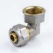 Уголок для м/п трубы с внутр. резьбой Дн 20х3/4" обжим латунь никель (110/10)