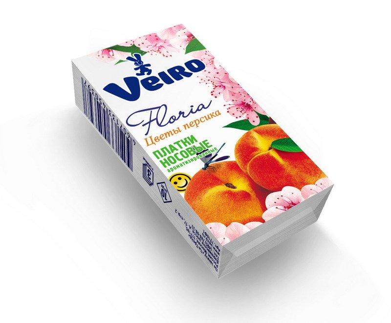 Носовые платки 3 сл., Veiro аром. "Цветы персика", бум., 10 шт