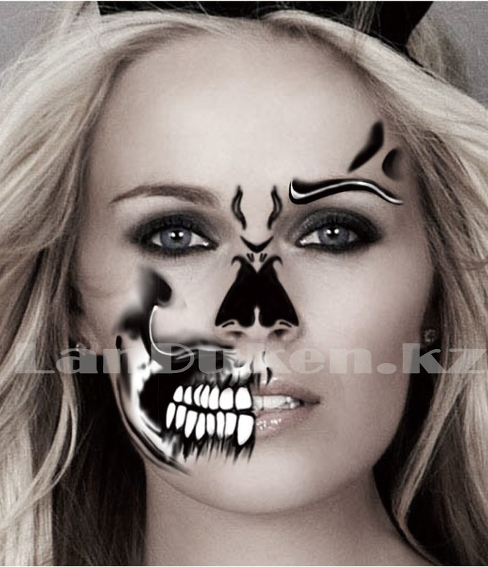 Временная татуировка на Хэллоуин "Череп Scull" челюсть, нос, бровь,зубы
