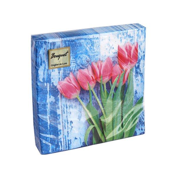 Салфетки 33х33см, 2 сл., "Красные тюльпаны на голубом", Бумага, 20 шт - фото 1 - id-p65759817