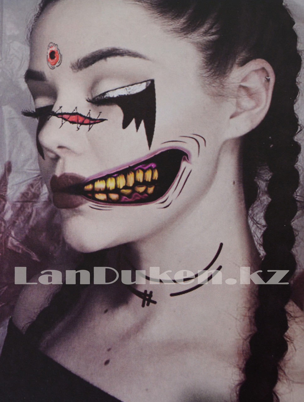 Временная татуировка на Хэллоуин "Secondary yuan" зашитый шрам, рот, шрамы, крылья летучей мыши