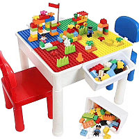 Стол конструктор Lego Duplo с 2 стульями, 3 в 1 детский стол трансформер Лего Дупло (аналог), фото 1