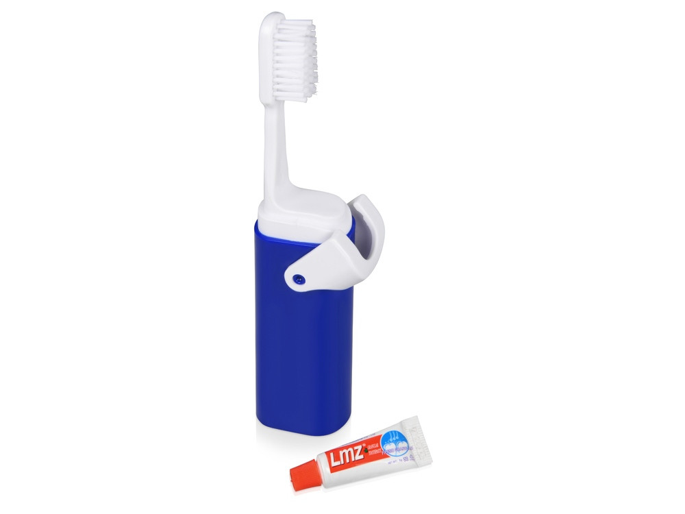 Складная зубная щетка с пастой Clean Box, синий/белый (артикул 838512) - фото 1 - id-p65817618