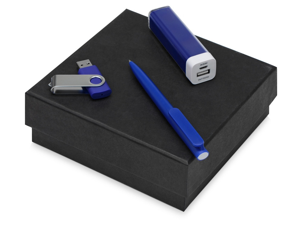 Подарочный набор On-the-go с флешкой, ручкой и зарядным устройством, синий (артикул 700315.02) - фото 1 - id-p65819355