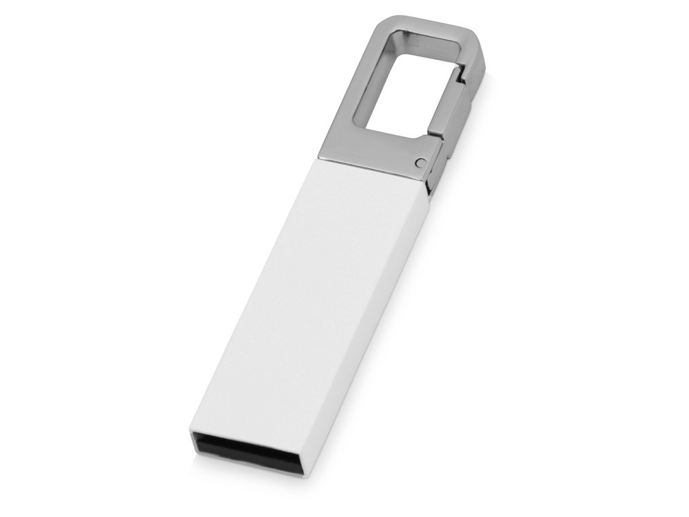Флеш-карта USB 2.0 16 Gb с карабином Hook, белый/серебристый (артикул 621616)