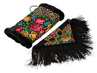 Подарочный набор: Павлопосадский платок, муфта, черный/разноцветный (артикул 74771)